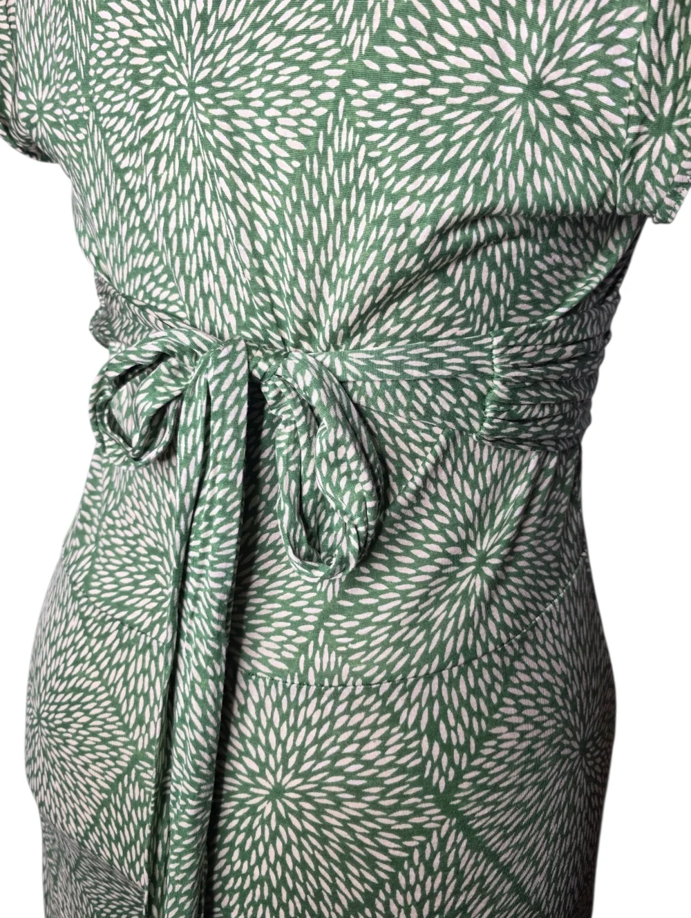 Banana Republic Silk Linen Dress Green White Print V Neck Tie Back L Tall - Picture 4 of 8